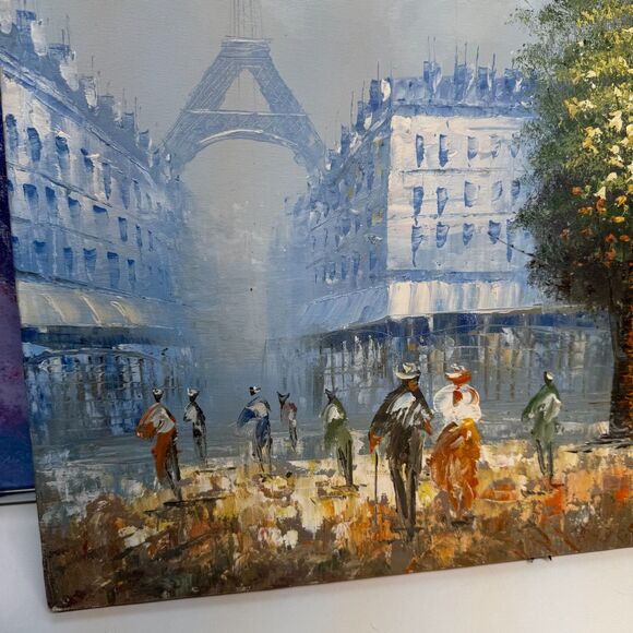 Original Oil Painting Signed Burnett Eiffel Tower Paris France MCM Wall Decor - Picture 2 of 11